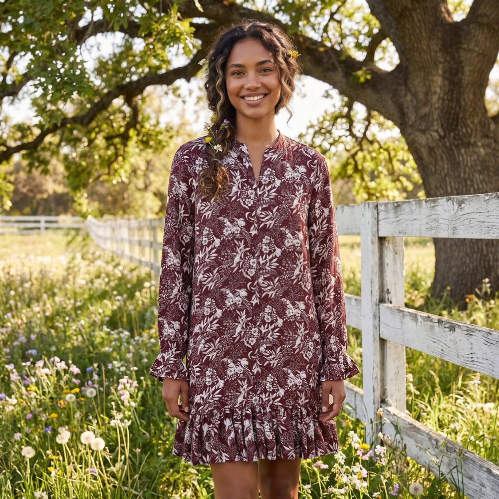 Scotch & Soda Maison Scotch Ruffle Boho Mini Dress Womens M Burgundy Floral